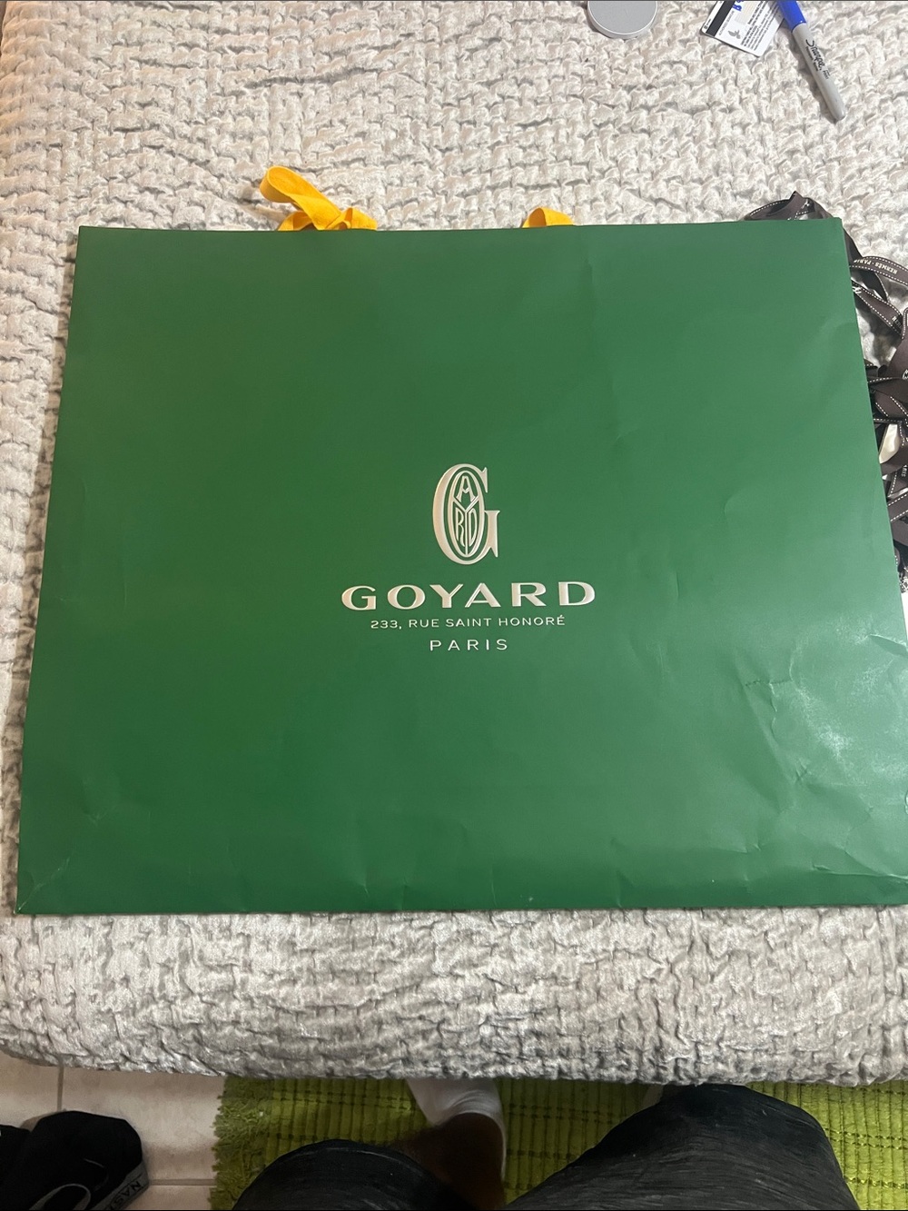 Goyard Emerald Green Gift Bag with Yellow Ribbon Handles
